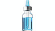 Closed glass ampoule with a blue vaccine on a white background
