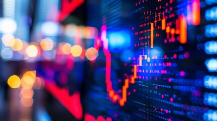 Aufkleber - Close-up of a computer screen displaying fluctuating stock prices on a dynamic graph, illustrating market volatility.