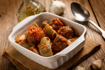 Canvas Print - meatballs with arichoke and tomato sauce