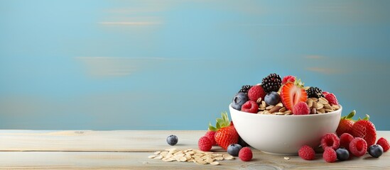 Canvas Print - A bowl of muesli with fresh raspberries and oats