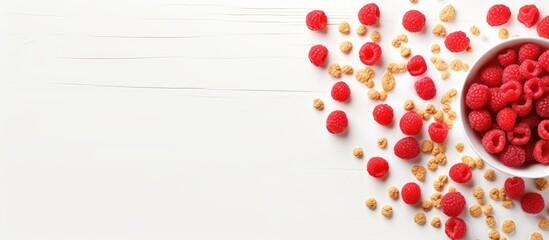 Canvas Print - Bowl of fresh raspberries and cereal grains