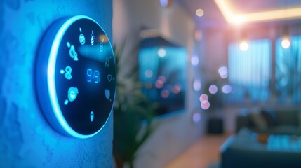 Fototapete - Close-up of a smart thermostat with wireless connectivity, allowing remote temperature control for energy efficiency.