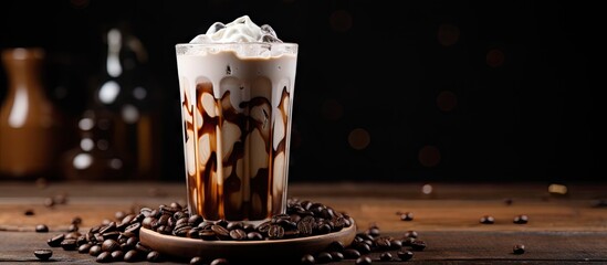 Sticker - Glass of iced coffee with whipped cream and chocolate syrup