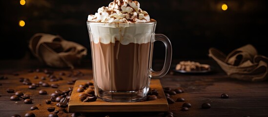 Wall Mural - Glass of coffee, whipped cream, chocolate chips