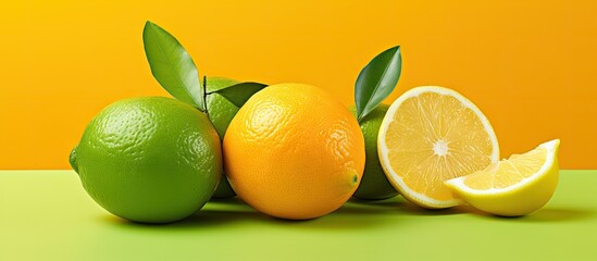 Canvas Print - Three lemons and two limes on table