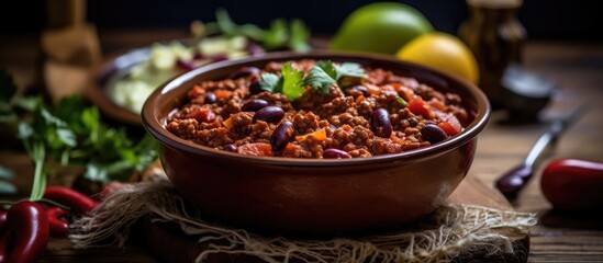 Wall Mural - Bowl of spicy chili and beans