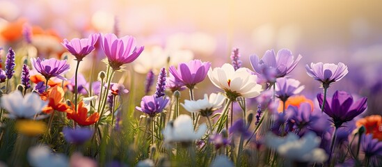 Sticker - Field of purple and white blooms under bright sun