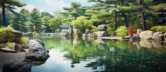 Wall Mural - Rocks and Trees Surrounding a Pond