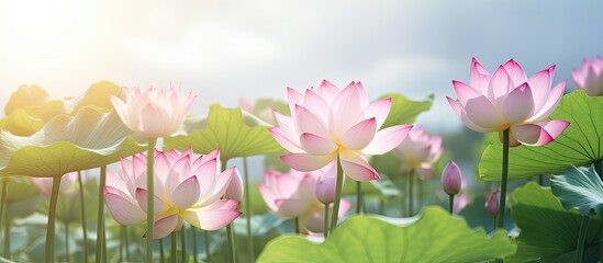 Canvas Print - Lotus blooms in sunlit meadow