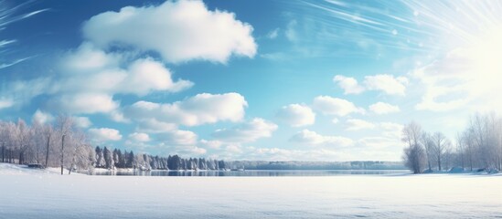 Sticker - Snowy landscape with trees and lake