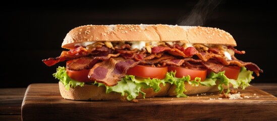 Wall Mural - Bacon and lettuce sandwich on cutting board