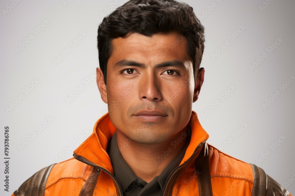 b'Portrait of a young man with short brown hair and brown eyes wearing ...