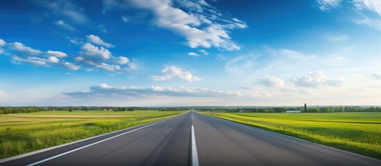 Wall Mural - A road under cloudy skies with lush grass