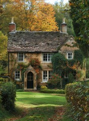 Sticker - A charming stone cottage nestled in the countryside with a beautiful garden