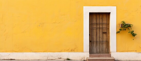 Canvas Print - Plant emerging from yellow wall with a door