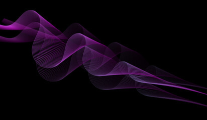 Wall Mural - Abstract pink and purple wavy lines flowing on black background,can be used for  music,technology design