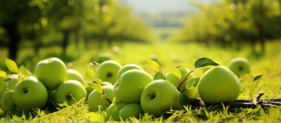 Poster - Green apples scattered on the ground