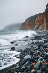 Poster - Rocky beach with large stones and a stormy sea