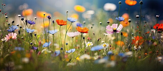 Poster - Field of blossoms under a clear blue sky