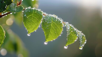 Poster - Raindrops form a delicate necklace around the edge of a leaf, a testament to nature's grace.