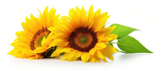 Wall Mural - Two sunflowers on a white backdrop