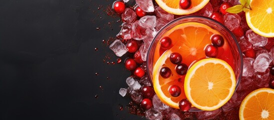 Sticker - Oranges, cranberries, and mint leaves on table