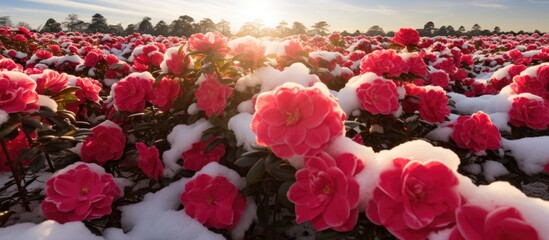 Canvas Print - Snow-covered meadow of blooming flowers