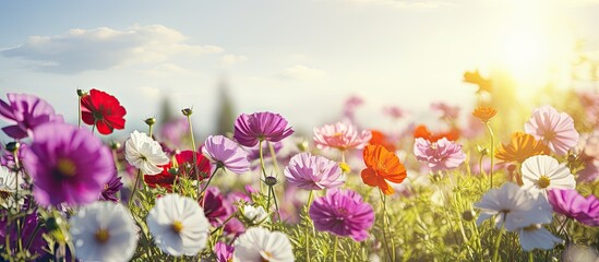 Sticker - Sunlight filtering through clouds onto blooming field