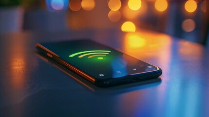 Fototapete - Smartphone screen displaying a strong Wi-Fi signal indicator, ensuring uninterrupted connectivity on the go.