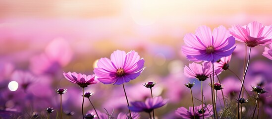 Poster - Purple flowers field sun sky