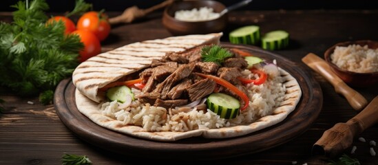 Poster - Close-up plate of rice and meat