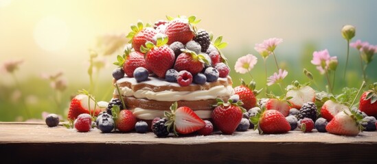 Wall Mural - A cake adorned with fresh berries