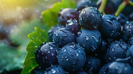 Poster - Water droplets forming on the surface of a freshly washed and ripe bunch of grapes
