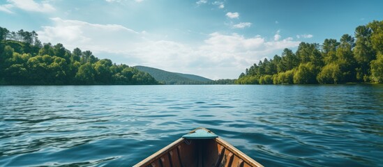 Sticker - Boat Sailing Amidst Serene Lake Trees