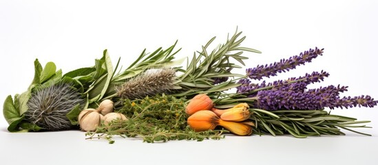 Poster - Fresh garden herbs and veggies on a table