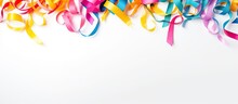 Colorful Ribbons Spread On White Backdrop