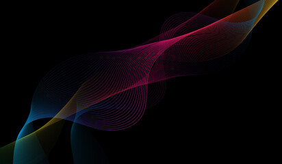 Wall Mural - Abstract colorful wavy lines flowing on black background,can be used for music,technology design