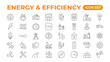 © artnazu - Set of Energy & Ecology line icons set. outline with editable stroke collection. Includes Eco Home, Nuclear Energy, Power Plant, Solar Energy.Simple set about energy efficiency and saving.