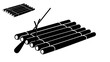 wood raft emblem, black isolated silhouette