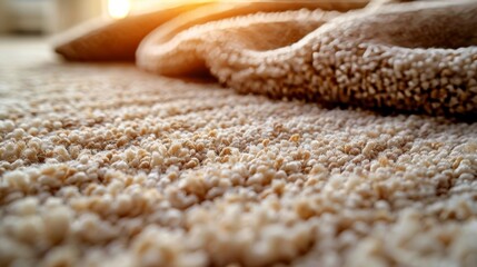 Poster - A stylish beige carpet is isolated on a white background