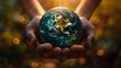 Human hand holding earth, Save planet, Environment concept background.