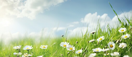 Poster - Field of blooming daisies under a clear blue sky