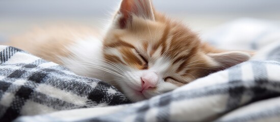 Poster - A sleeping kitty rests on a cozy blanket