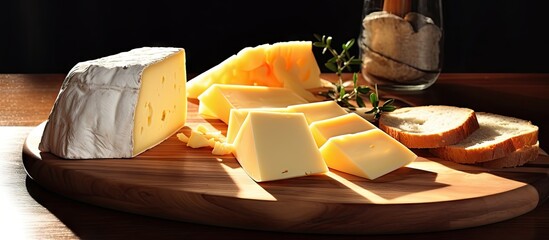 Wall Mural - Wooden Cutting Board with Cheese and Bread