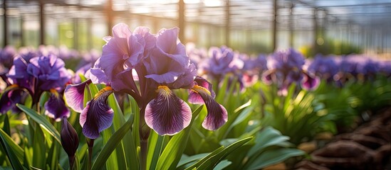 Wall Mural - Purple iris flowers in sunlight