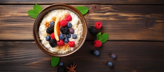 Canvas Print - Bowl of oatmeal topped with fruits and spices