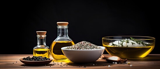 Sticker - Two containers of olive oil, a dish of sea salt, and a bottle of olive