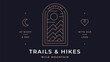 Trails, Hikes Landscape Label. Minimalist line art logo template. Simple modern design line graphic mountain hill landscape badge. Symbol line icon mountain hill landscape sign. Vector Illustration