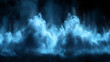 The image is of a large blue cloud of smoke or steam, with a dark background. The smoke is billowing and swirling, creating a sense of movement and energy. Scene is one of excitement and wonder