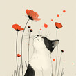Cat and poppies 